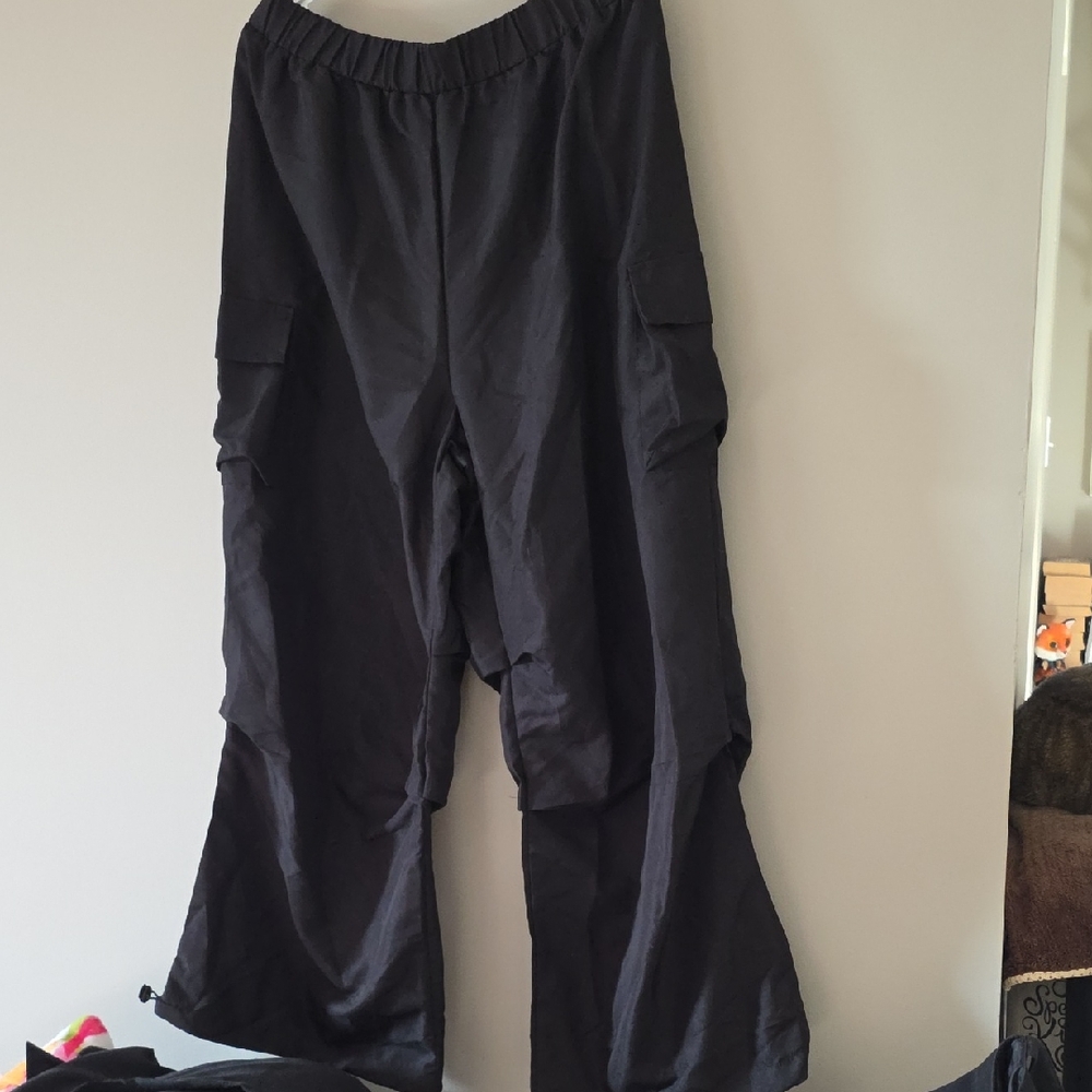 Black Baggy Polyester Ladies Cargo Pants